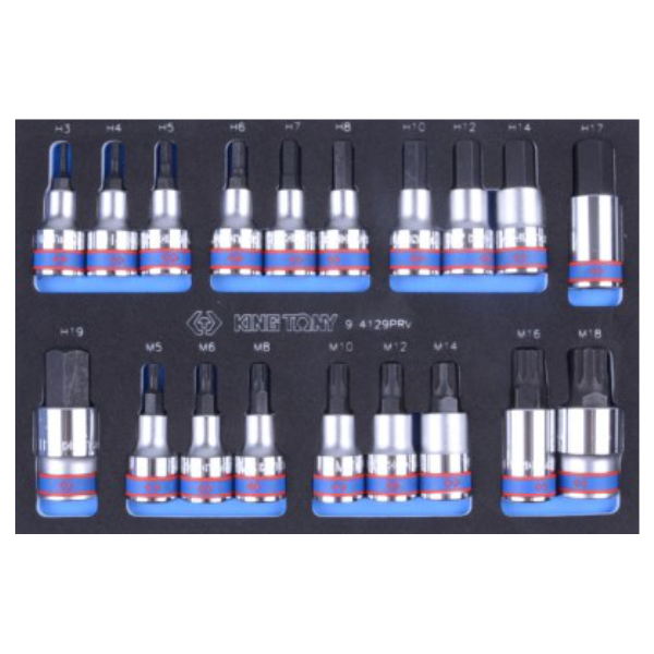 King Tony SOCKET SET 1/2" HEX - TORX & SPLINE BITS 29PC