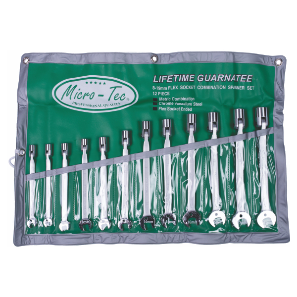 Micro-Tec Spanner Flexible Socket 8-19Mm 12Pc